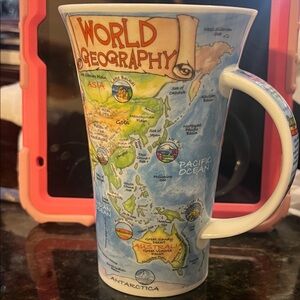Dunoon World Geography Ceramic Large Latte Mug - Blue Green White Map Design